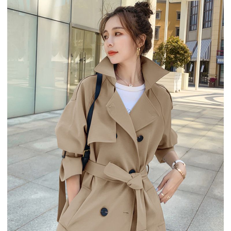 Fashion Trench Autumn New Collection Medium Long Breasted Double Layered Loose Fit Slimming Women's Coat_voghion.com