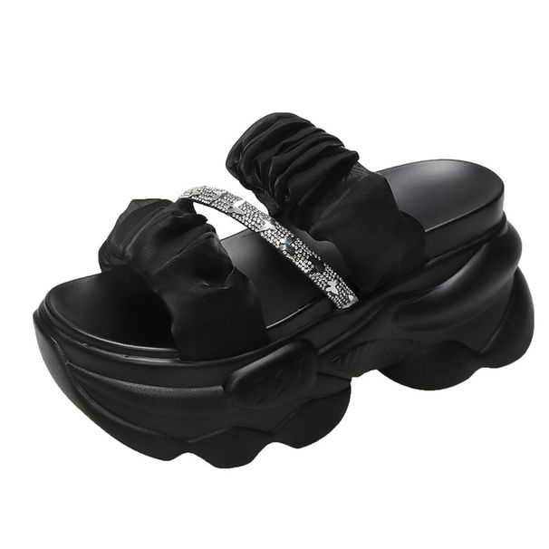 Sandales compensées pour femmes, nouvelle mode coréenne d'été, bout ouvert, une bride, pantoufles de plage d'extérieur tendance_voghion.com