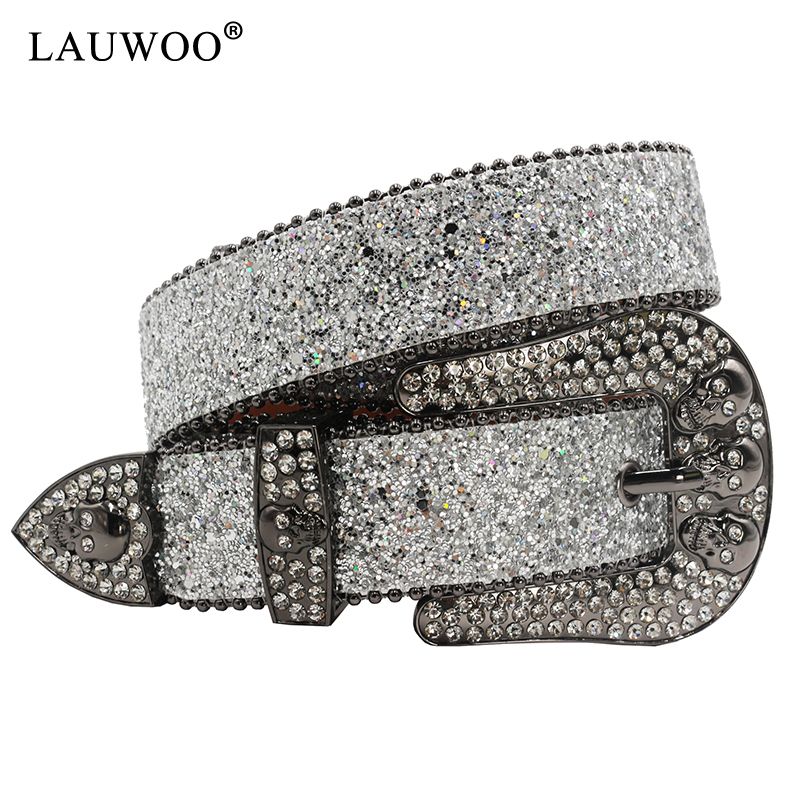 HEIßER Totenkopf Strass Gürtel Für Frauen Männer Y2K Lederband Kristall Besetzt Western Cowgirl Cowboy Diamant Bling Gürtel_voghion.com