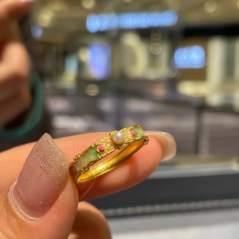 High-Value Versatile Open New Chinese Style Macaron Color Adjustable Gold-Plated Women's Ring_voghion.com