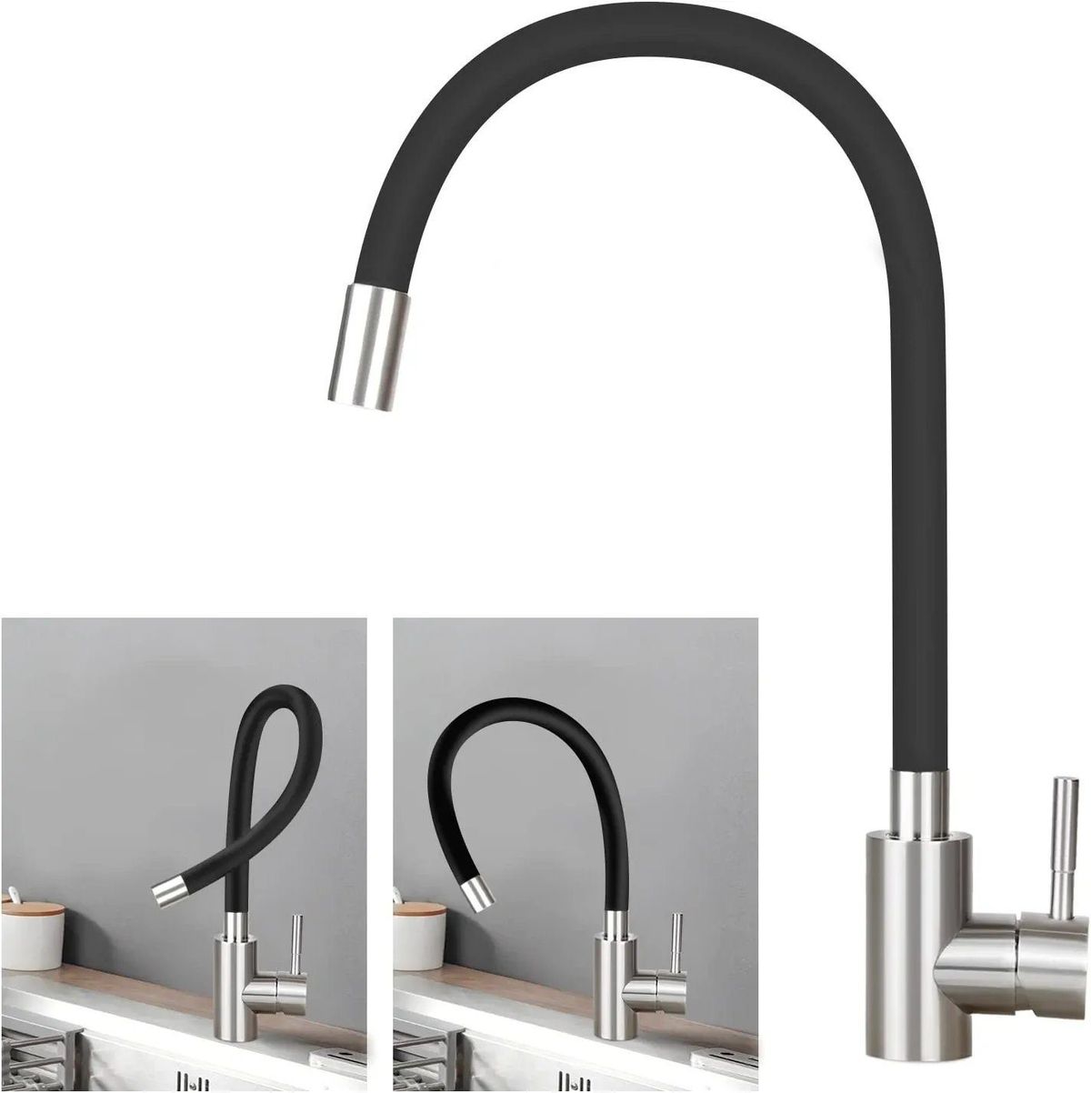 Glitzerlife Wasserhahn Küche Küchenarmatur Schwarz - Armatur Edelstahl Mischbatterie 360°Drehbar Spültischarmatur Küchenwasserhahn Mit Flexibler Auslauf Hochdruck_voghion.com