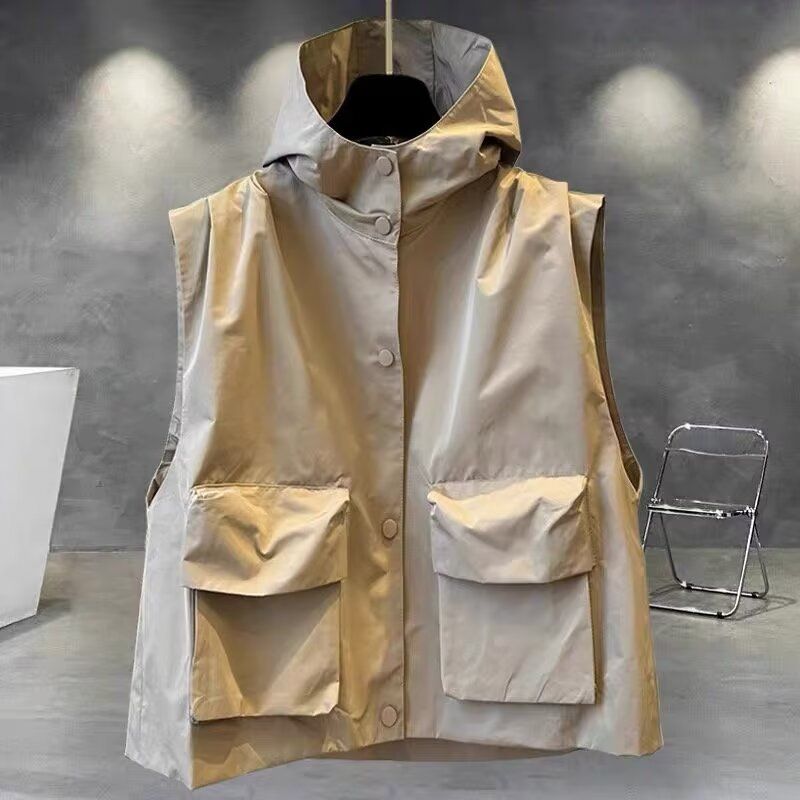 Couple style color hooded men's autumn Korean version workwear pocket outerwear vest trendy brand loose_voghion.com
