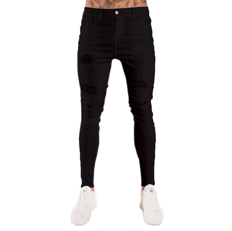  Men's ClothingNew Men's Pants Autumn White Ripped European and Black Slim High Waist Jeans Men's Wear_voghion.com