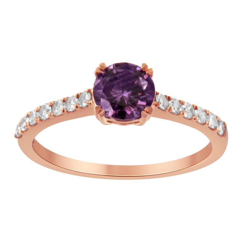 10K Rose Gold 1/4 Cttw Diamond and 6MM Gemstone Halo Ring(H-I Color, I1-I2 Clarity)_voghion.com