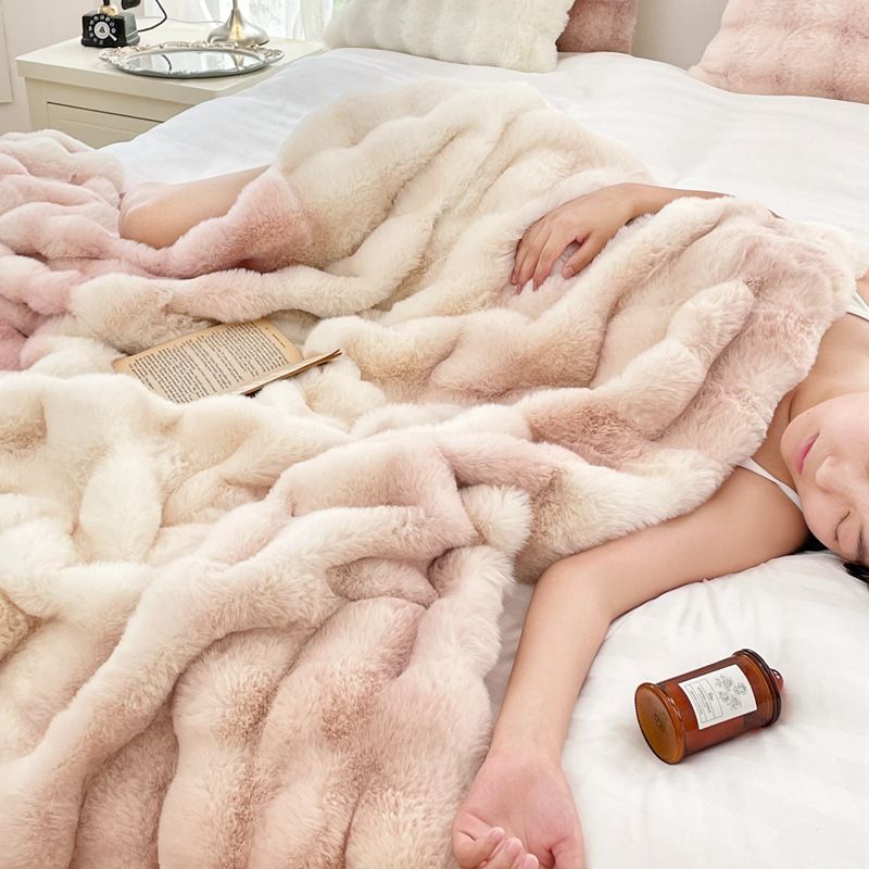rabbit plush blanket light luxury advanced leisure blanket autumn and winter thickened sofa blanket milk velvet blanket_voghion.com