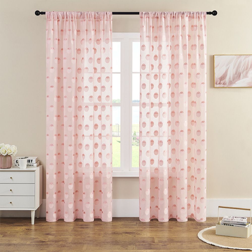 Curtains Are Light Transmitting And Impermeable Strawberry Pattern Window Screens Are Semi Light Blocking And Wear Rods_voghion.com