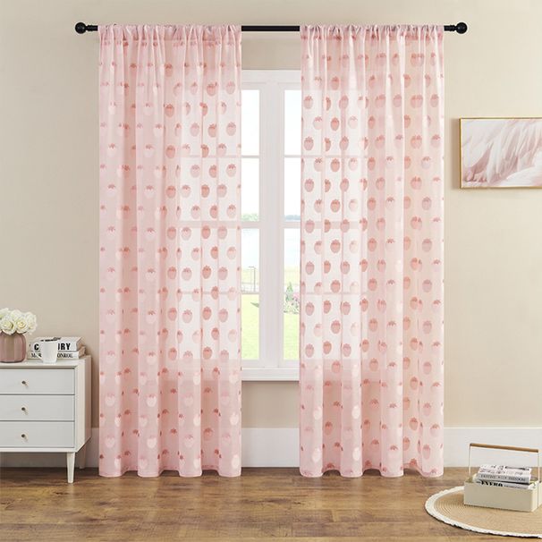 Curtains Are Light Transmitting And Impermeable Strawberry Pattern Window Screens Are Semi Light Blocking And Wear Rods_voghion.com
