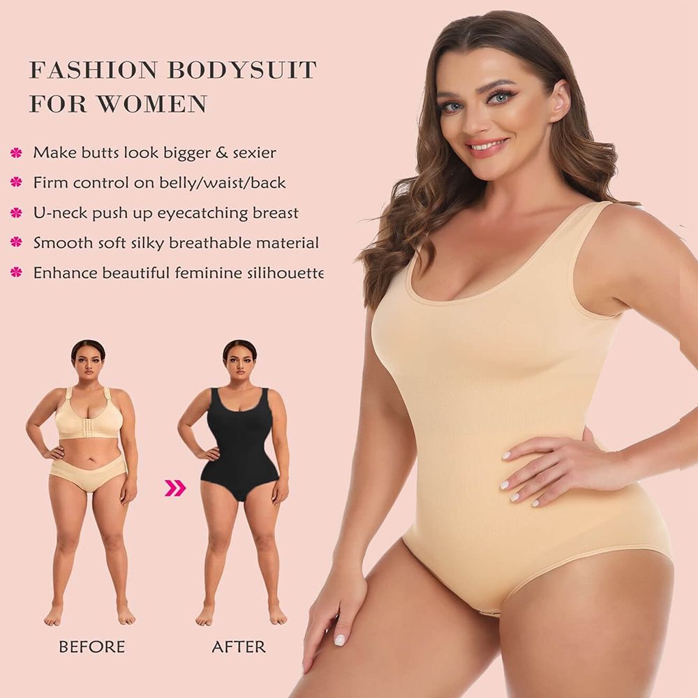 Shapewear For Women High Waist Tummy Control Bodysuit Seamless Butt Lift Full Body Shaper With Adjustable Straps Black Nude Blush_voghion.com