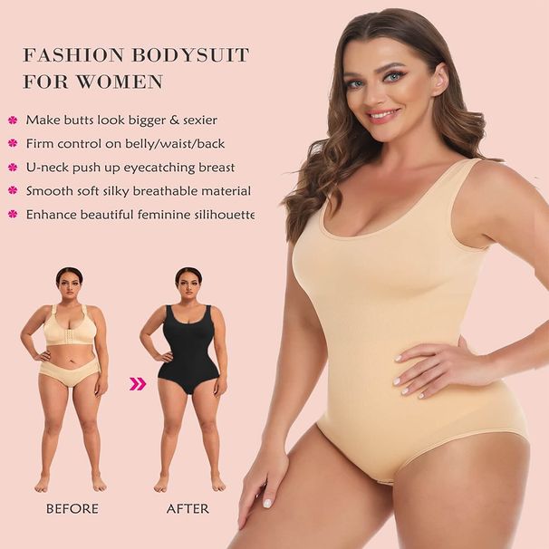 Shapewear For Women High Waist Tummy Control Bodysuit Seamless Butt Lift Full Body Shaper With Adjustable Straps Black Nude Blush_voghion.com