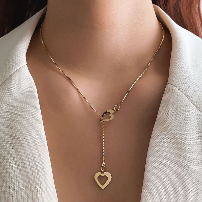 Collier bohème ethnique rétro pour femmes, double cœur, personnalité européenne et américaine, design de niche INS, collier d'amour simple et polyvalent pour femmes_voghion.com