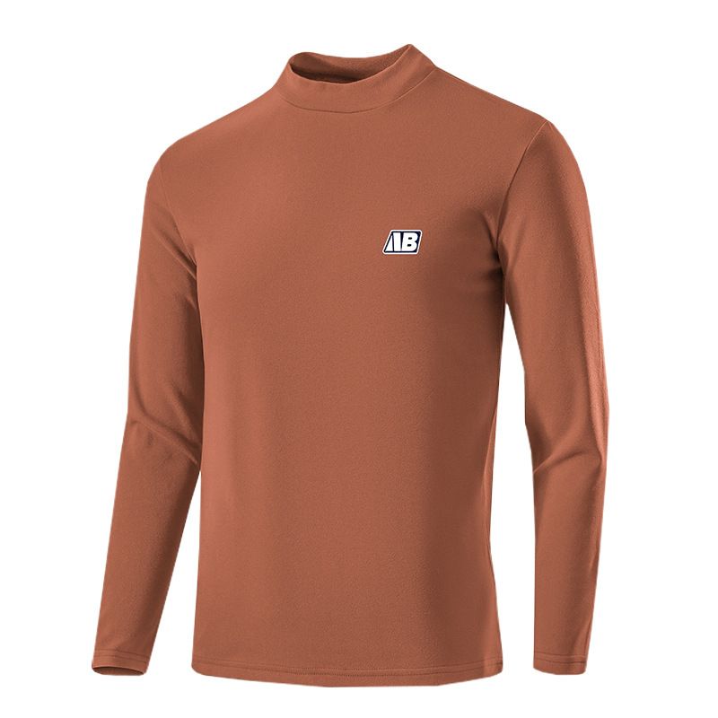 ​Men's Thermal Fleece Long Sleeve T-Shirt, Semi-Turtle Neck Base Layer For Winter, Warm Black Undershirt For Cold Weather​_voghion.com