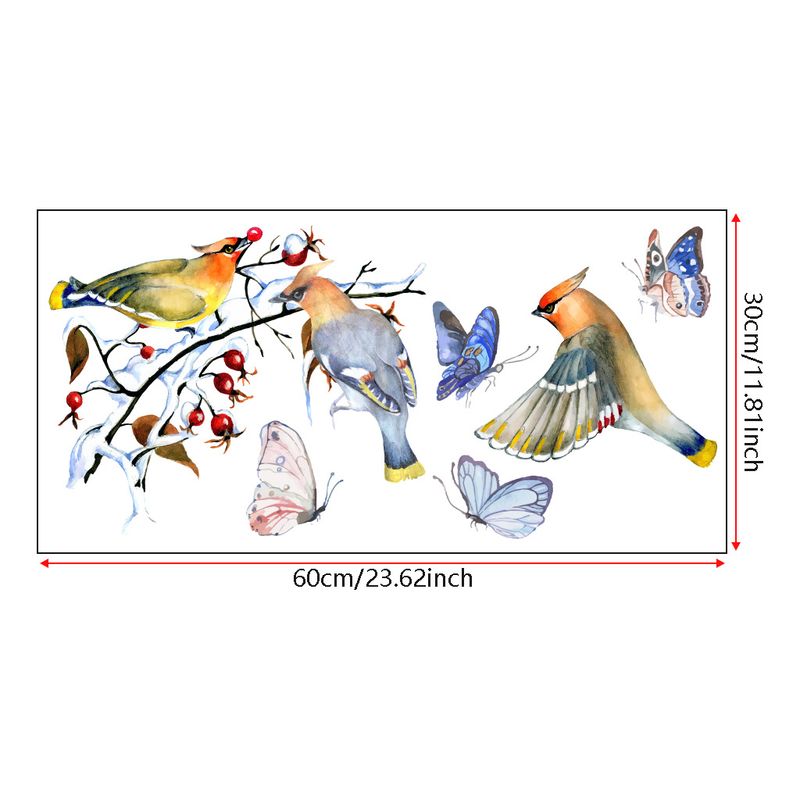 3 sparrows, branches, hawthorn trees, PVC self-adhesive paper N1759, window display, living room, bed_voghion.com