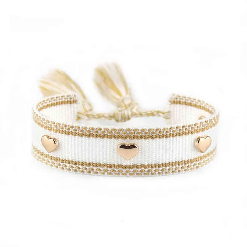 Bracciale con nappa intrecciata da donna 2022, cuore dorato, regalo di gioielli all'ingrosso Boho_voghion.com