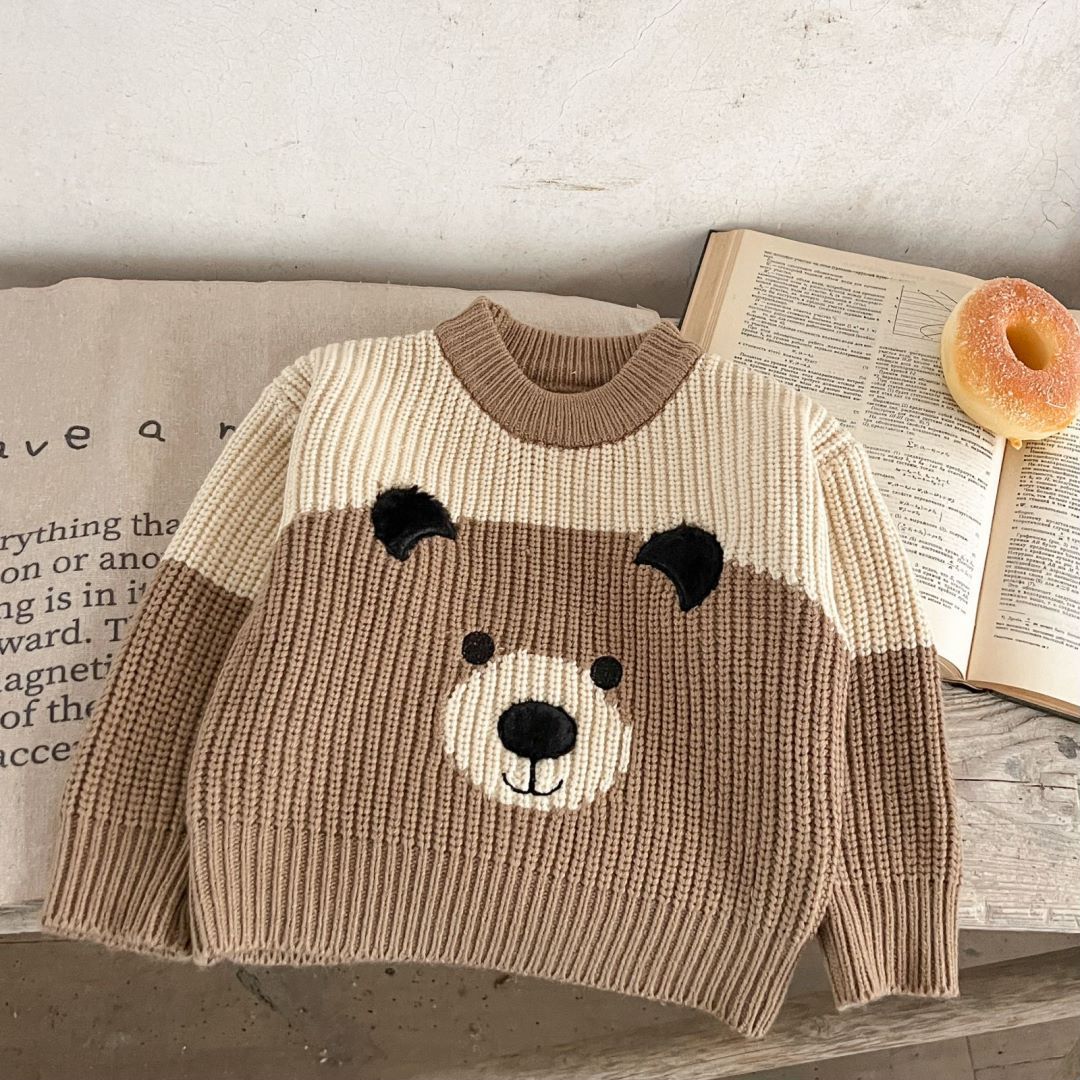 Soft & Stylish Boys' Knit Sweater For Fall & Winter - Cozy Round Neck Pullover With Cute Animal & Stripe Patterns (3-8 Years, 100-140cm)"_voghion.com