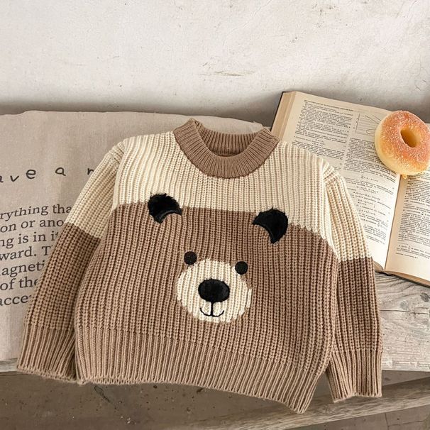 Soft & Stylish Boys' Knit Sweater For Fall & Winter - Cozy Round Neck Pullover With Cute Animal & Stripe Patterns (3-8 Years, 100-140cm)"_voghion.com