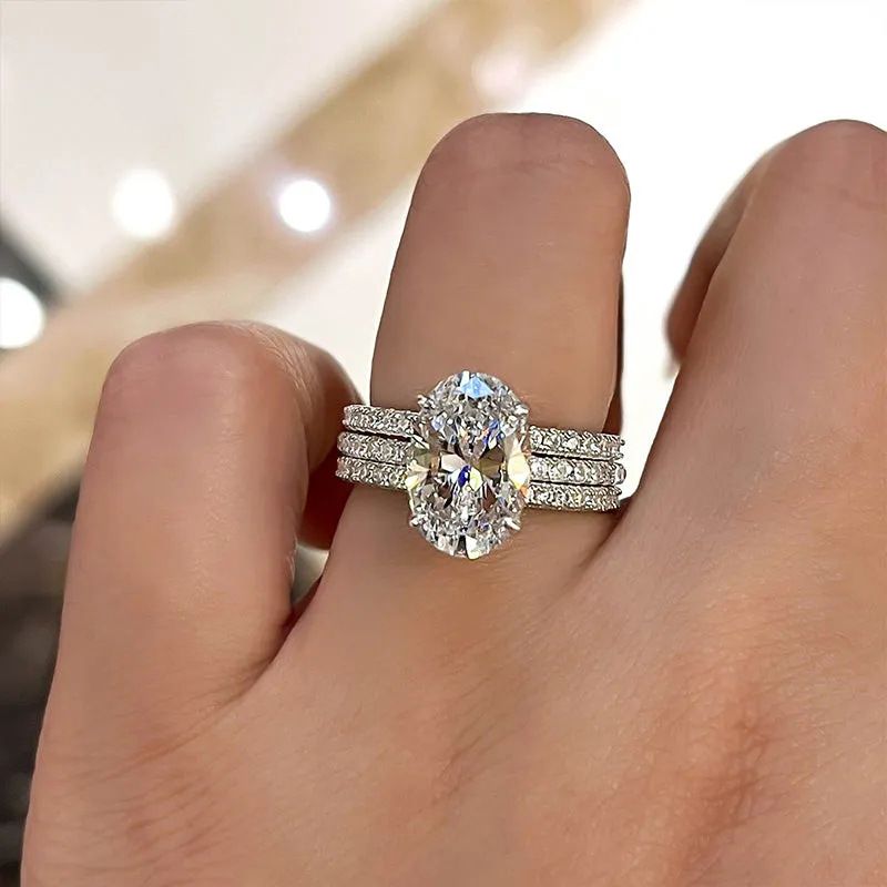 „Cao Shi“ prabangus trijų komplektų vestuvinių sužadėtuvių geometrinių papuošalų mados ir elegancijos super putojantis žiedas_voghion.com