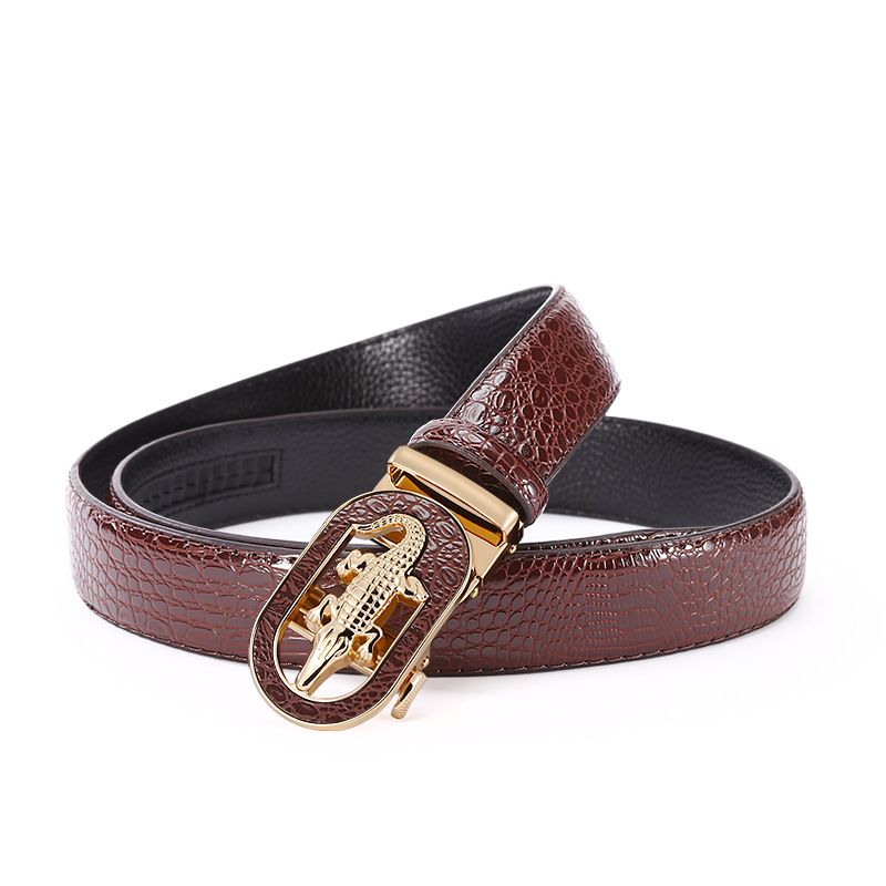Nuevo cinturón de aleación con hebilla automática para hombre, informal, con patrón de cocodrilo, de piel de vaca, a la moda, versátil, pantalones, cinturón_voghion.com