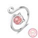 Anello di apertura in argento sterling massiccio al 100% con cristallo a forma di fragola e gatto, ideale per ragazze adolescenti, regalo di Natale DS977_voghion.com