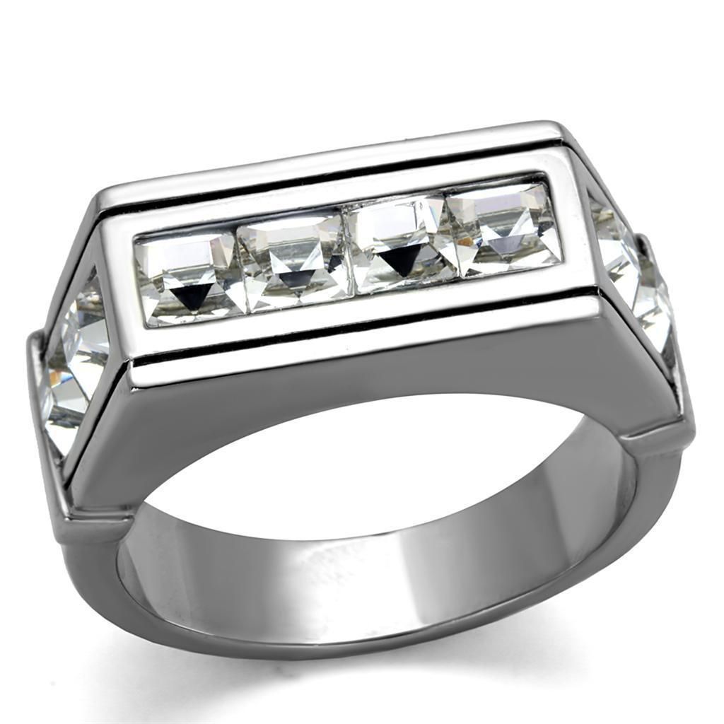 TK2376 - High polished (no plating) Stainless Steel Ring with Top Grade Crystal in Clear_voghion.com