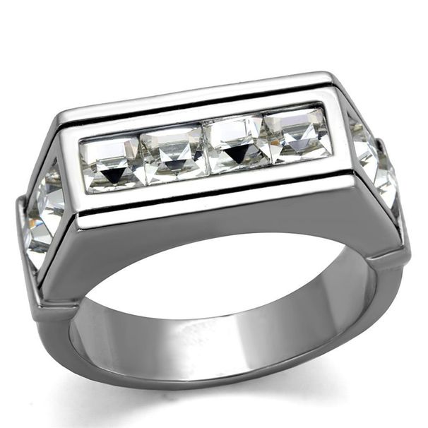TK2376 - High polished (no plating) Stainless Steel Ring with Top Grade Crystal in Clear_voghion.com