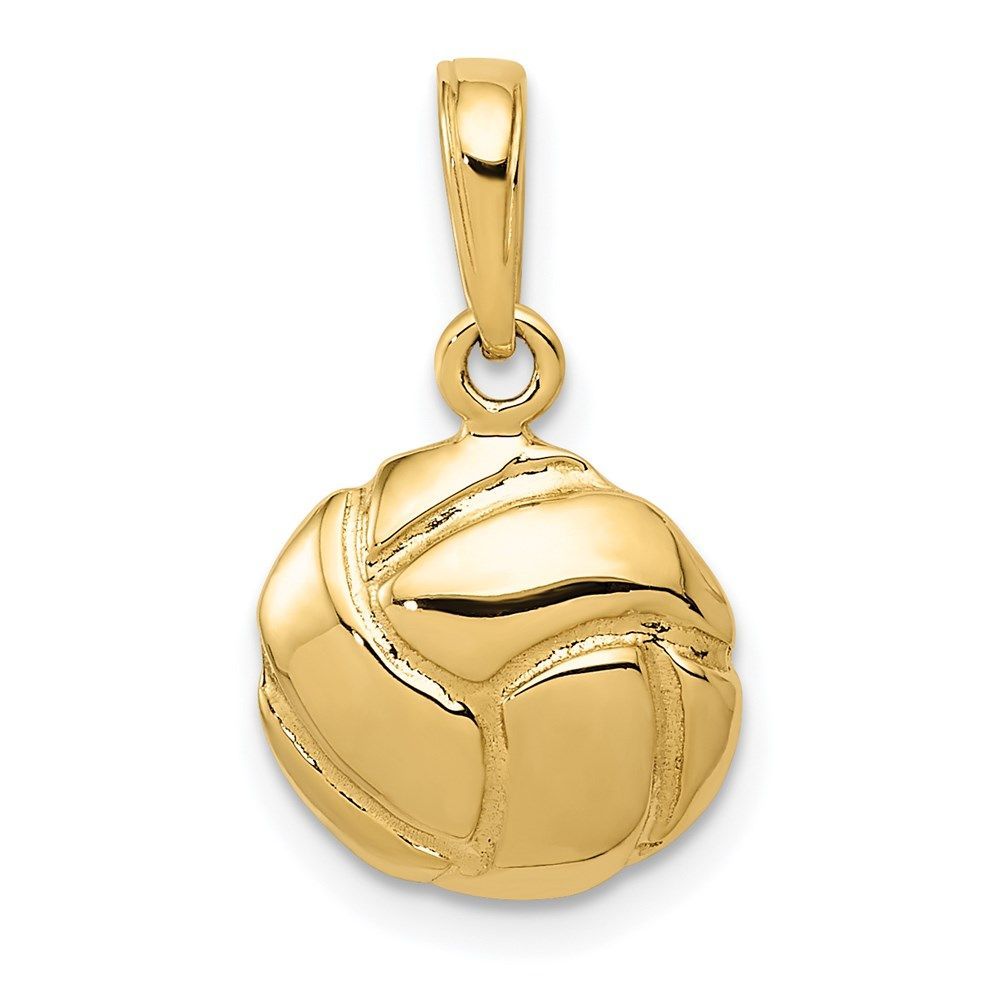 14K Solid Polished Open Back Volleyball Charm_voghion.com