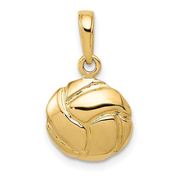 14K Solid Polished Open Back Volleyball Charm_voghion.com
