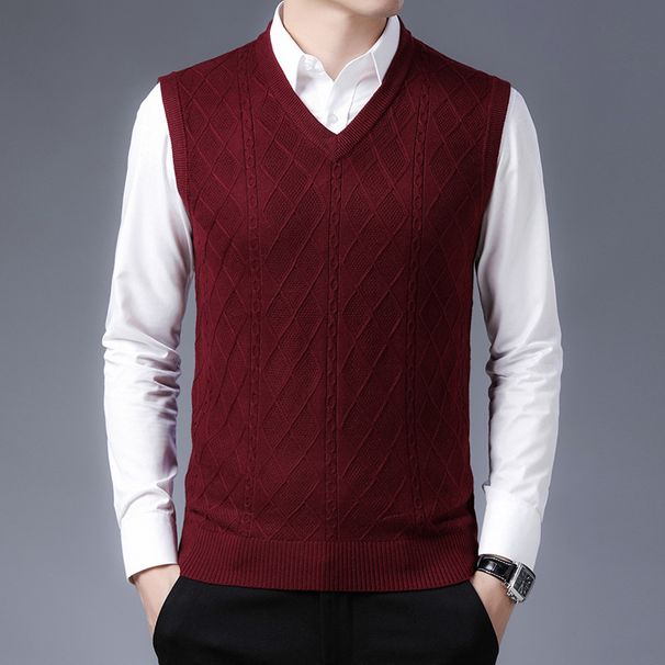 Ärmellose Herren-Pulloverweste mit V-Ausschnitt – Slim Fit-Strickpullover für Herbst und Winter – lässiges einfarbiges/kariertes/geblümtes Muster_voghion.com