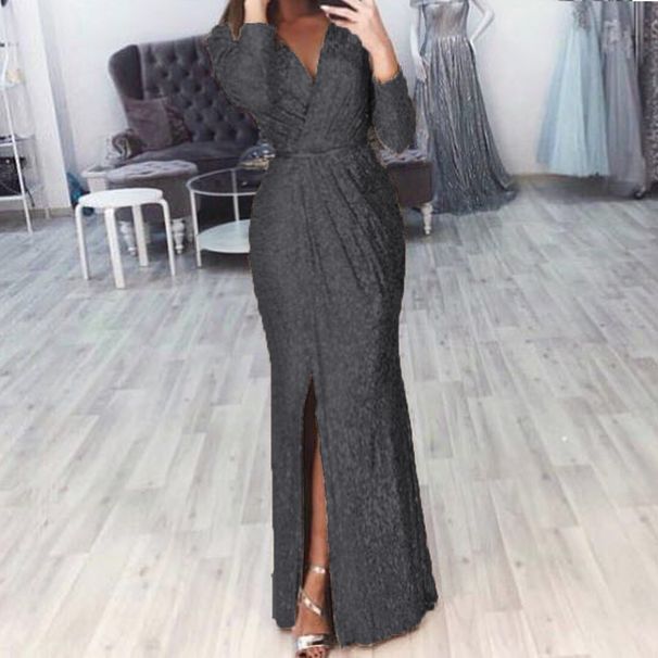 Women's long skirt evening gown deep V-neck sparkly dress dress sexy dress for dinner_voghion.com
