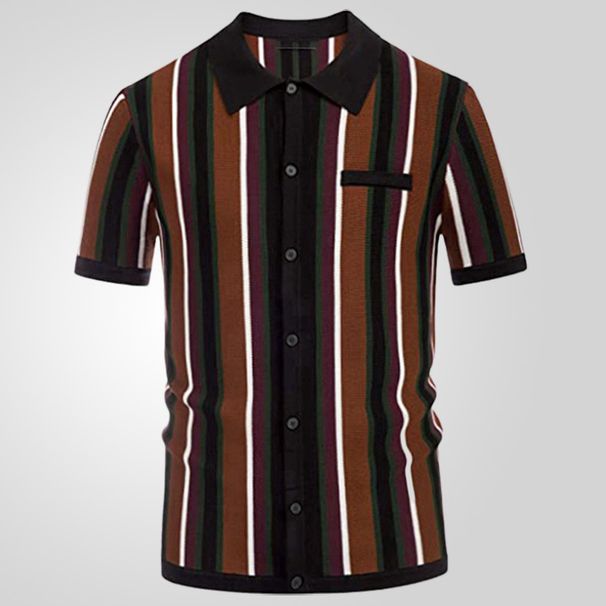 Men's Clothing new men's summer cardigan knitted t shirt short sleeve lapel stripe casual polo shirt male SY0110_voghion.com
