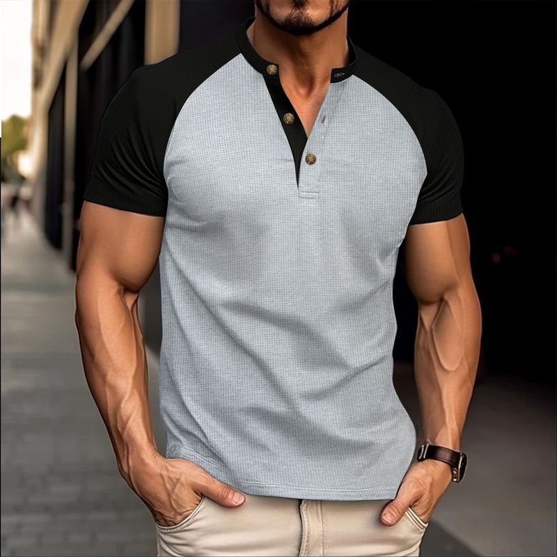 T-shirt d'été à manches courtes et col rond gaufré pour homme, décontracté, vêtement de sport, chemise de compression, chemise de créateur de sport_voghion.com
