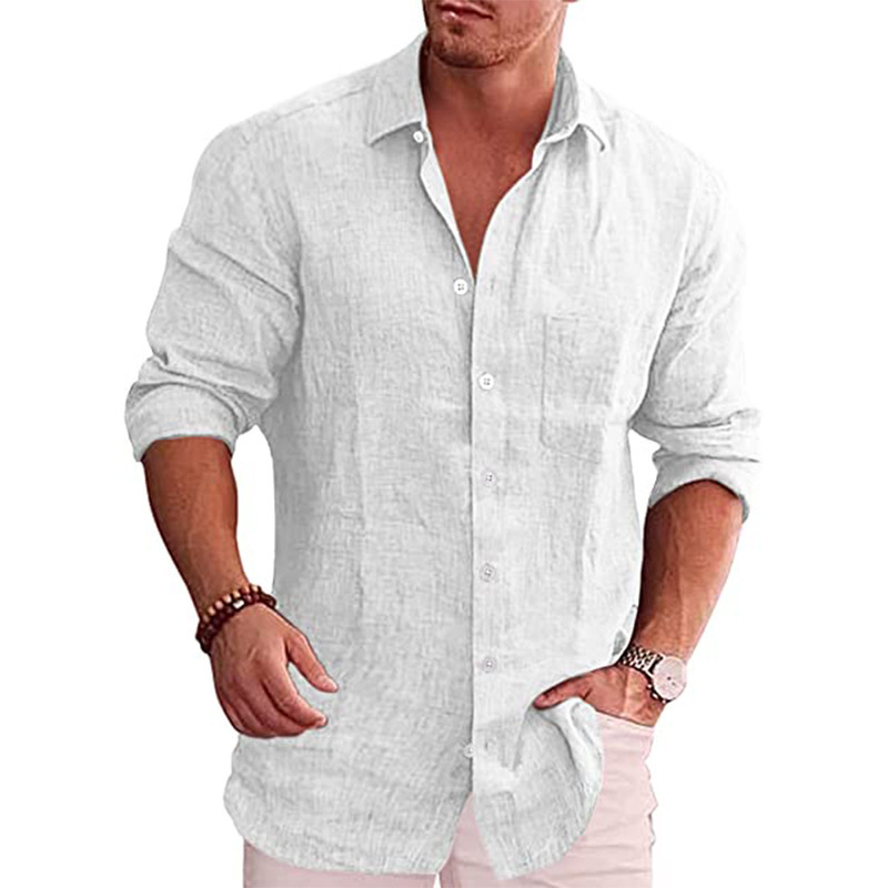 Baumwolle Leinen Herbst Heißer Verkauf Herren Langarm Hemd Einfarbig Casual Style Plus Größe Herren Casual Leinen Hemd_voghion.com