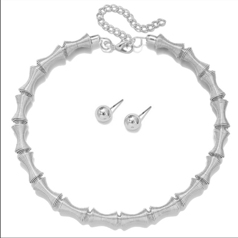 Unisex fashion simple bamboo spring choker necklace alloy earrings clavicle chain jewelry_voghion.com