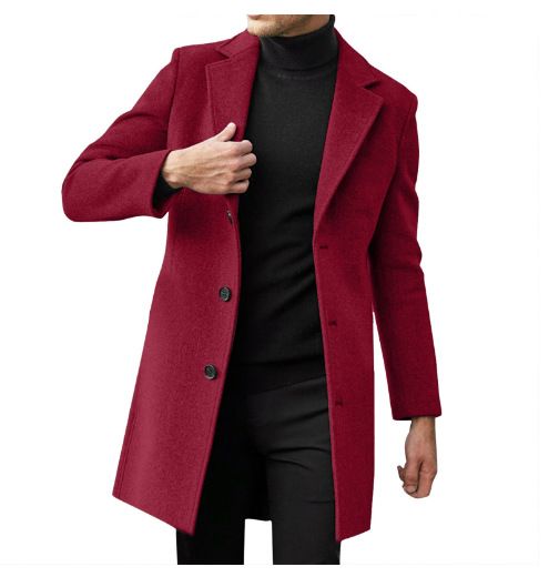 Men's Clothing Mid Length Long Sleeved Woolen Coat Autumn And Winter Woolen Coat Woolen Suit Windbreaker_voghion.com