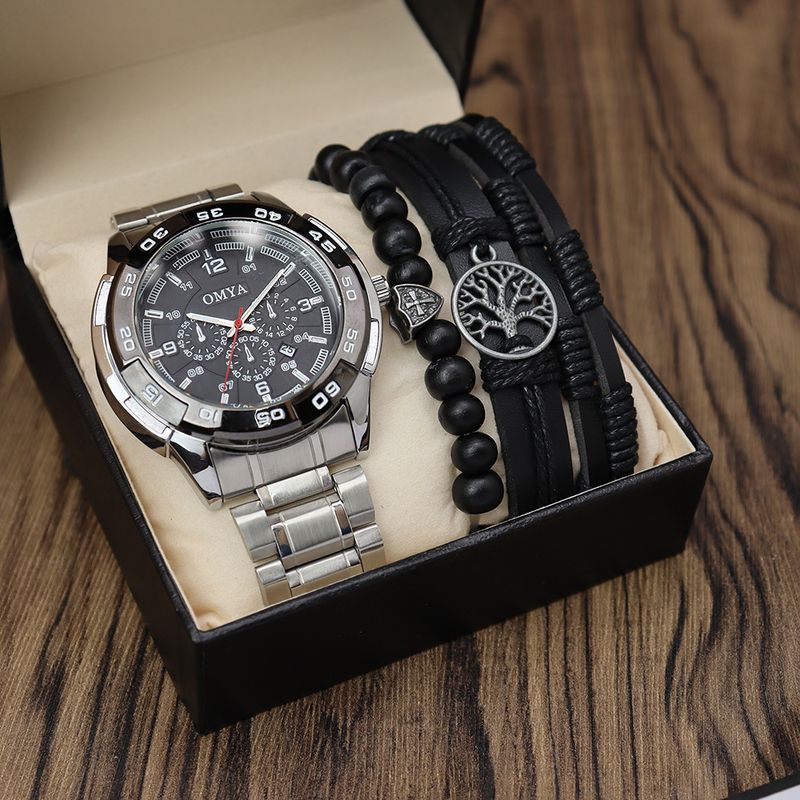 Waterproof Men's Watch Gift Box Set Bracelet Calendar Quartz Rotating Case Stainless Steel Strap_voghion.com