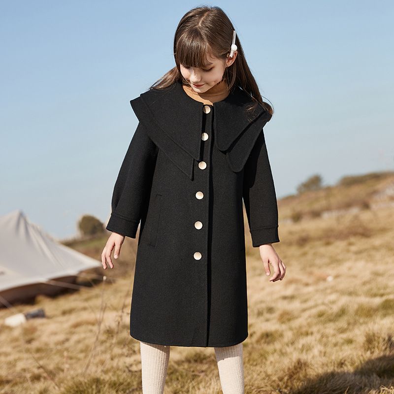 Damenmantel aus Wollmischung – einreihig, fallendes Revers, doppelseitig (110–160 cm, Rot/Schwarz/Rosa, 80 % Wolle, Baumwollfutter)_voghion.com