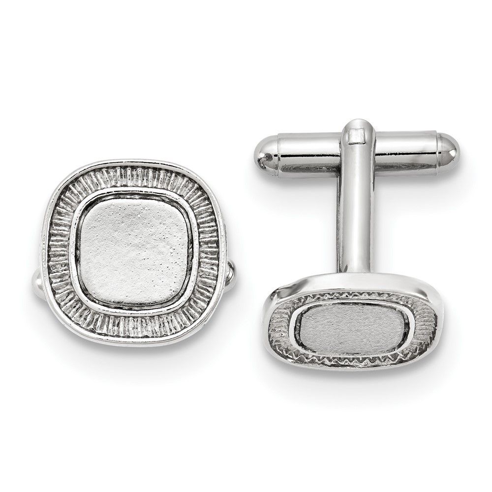 Silver-tone Textured And Polished Round Edge Square Engravable Cuff Links_voghion.com