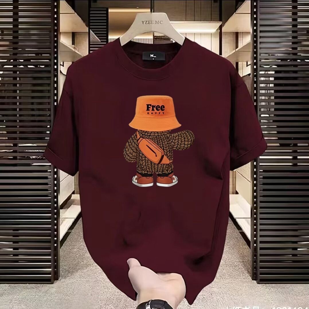 Rucksack Bär Unisex Sommer T-Shirt Kurzarm Halbarm Reine Baumwolle Vielseitiges T-Shirt Student Reine Baumwolle T-Shirt_voghion.com