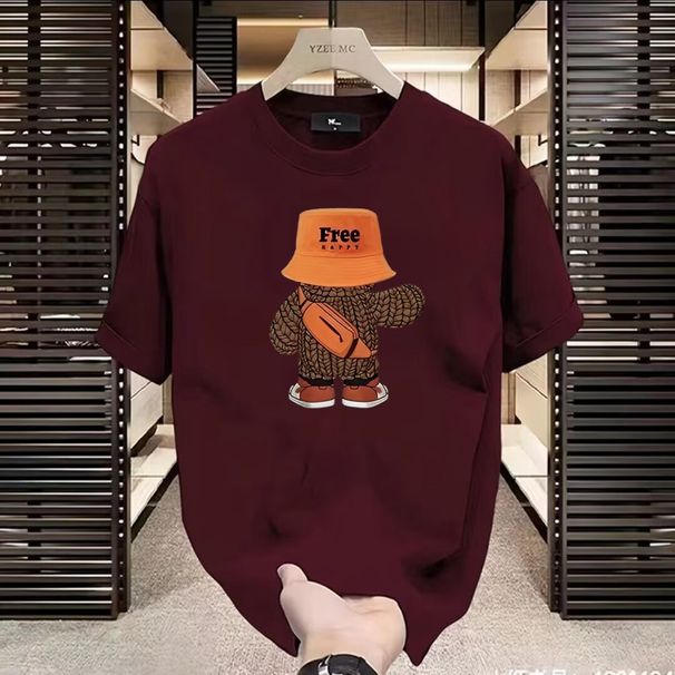 Rucksack Bär Unisex Sommer T-Shirt Kurzarm Halbarm Reine Baumwolle Vielseitiges T-Shirt Student Reine Baumwolle T-Shirt_voghion.com