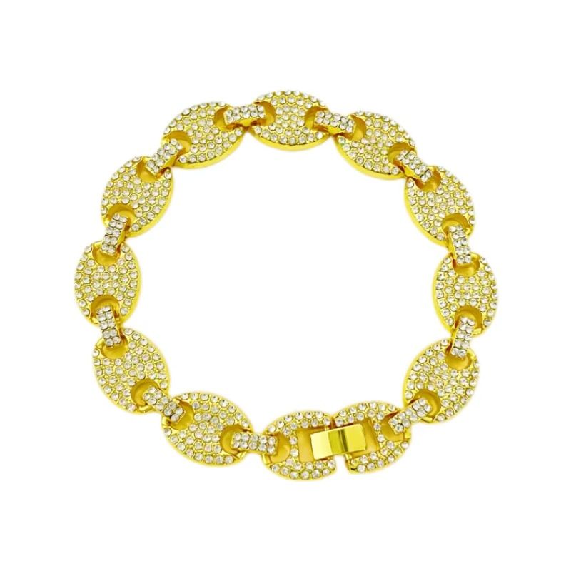 Pulseira hip hop hip hop com diamantes maciços e nariz de porco, acessórios tendência para homens e mulheres, corrente cubana_voghion.com