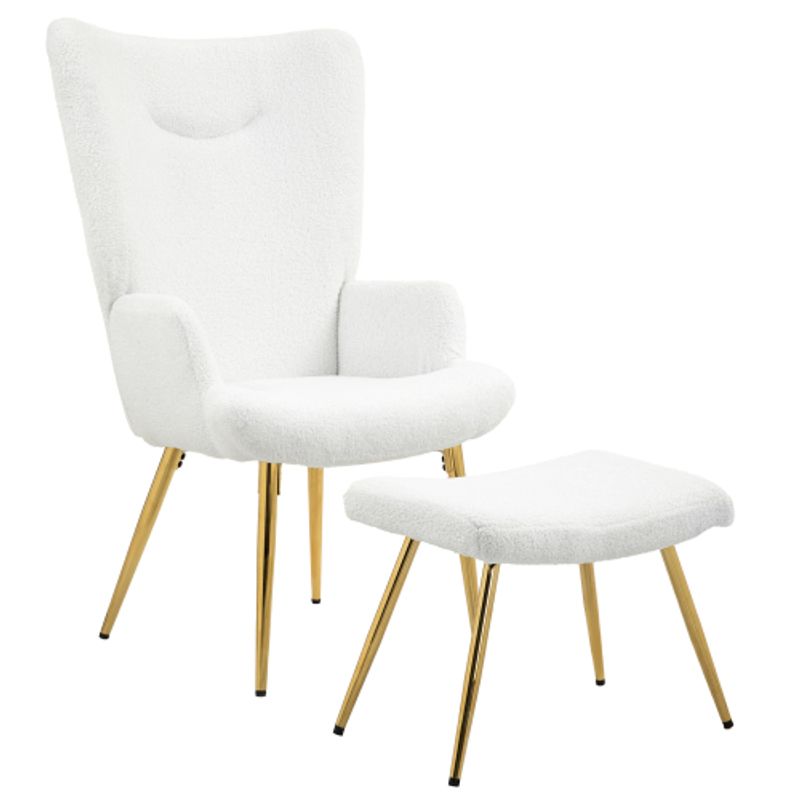 HOMCOM Ohrensessel Mit Hocker, Sessel Mit Sherpa-Bezug, Hohe Rückenlehne, Loungesessel Mit Armlehne, Stahlbeine Für Wohnzimmer, Schlafzimmer, Weiß_voghion.com
