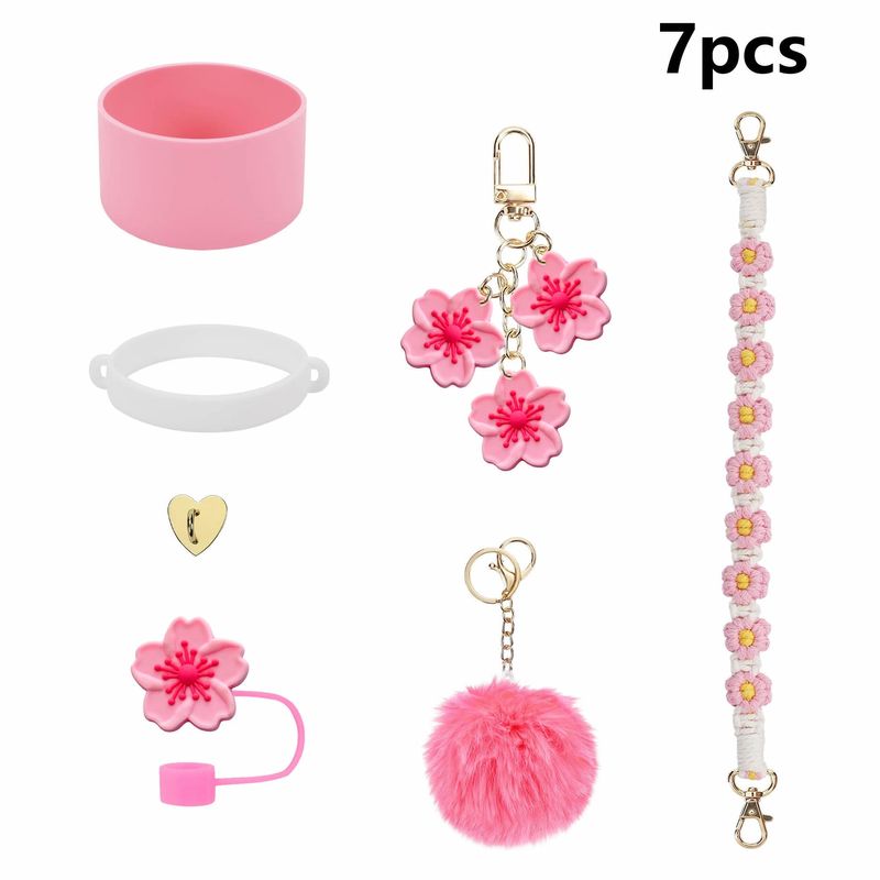 Pingente de bola de cabelo, pingente de borboleta, chapéu de palha, flor de margarida, corrente de copo, conjunto de copos, decoração de copos_voghion.com