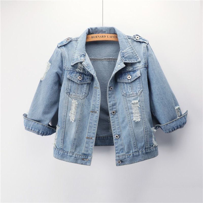 Damenbekleidung Jeansjacke Kurz Slim Fit Trendy Vielseitig Dreiviertelärmel Frühling Und Herbst Jeansjacke Langarmshirt_voghion.com