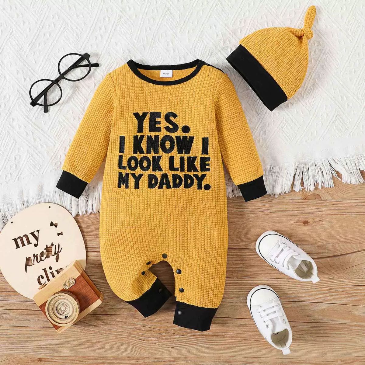 Mother & Kids INS newborn baby boy spring and autumn style letter embroidery long sleeve open crotch jumpsuit hat_voghion.com