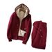 Tuta invernale da donna con cappuccio e fodera in pile - Morbido e caldo pullover a maniche lunghe con pantaloni jogger, outfit casual slim fit_voghion.com