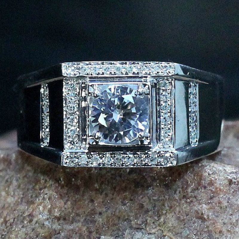 Huajie Jewelry Herren-Ehering mit Mikro-Pavé-Diamanten, modisch, Platin_voghion.com