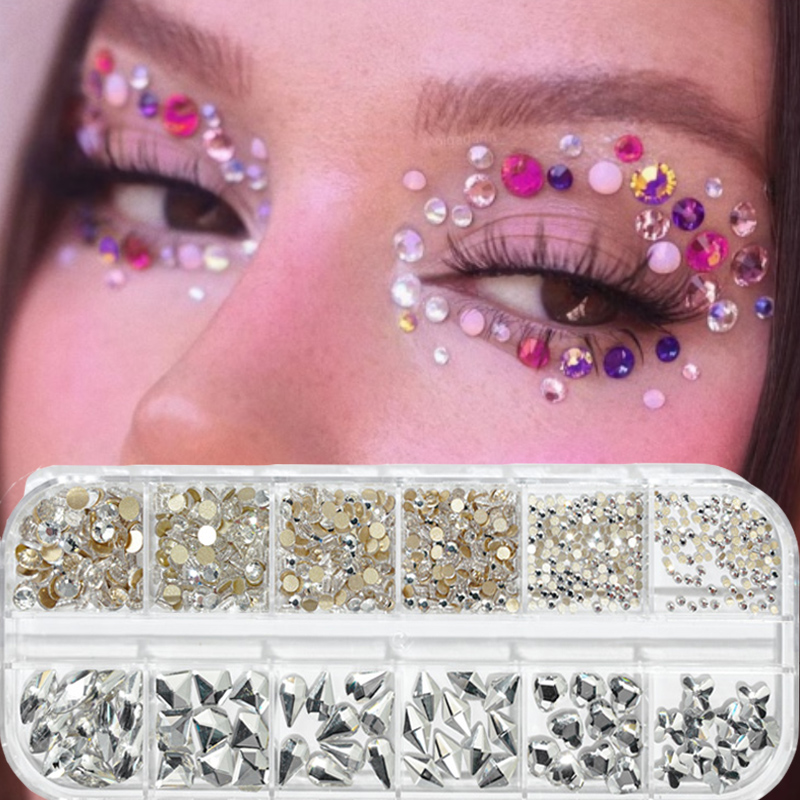 3D Rhinestone Nail Art Decoration 12 Girds Multi Color Diamond AB Flatback Mixed Size Crystal Gems Glitter Lux_voghion.com