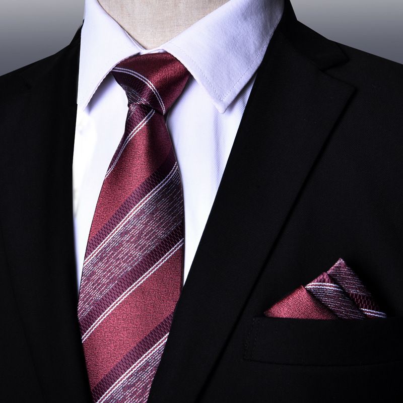 Unisex Erkek kravat kare eşarp resmi profesyonel iş çizgili şenlikli kırmızı 2 parçalı takım elbise asansörü_voghion.com