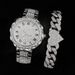 Bracciale in lega a forma di cuore + orologio al quarzo da donna alla moda, set da 2 pezzi_voghion.com