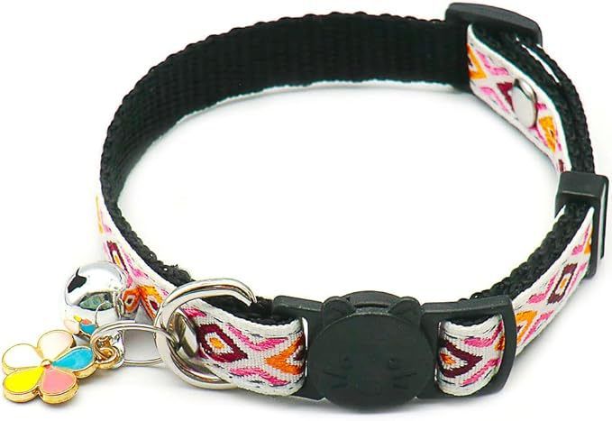 Pet Bell Flower Colorful Plaid Jacquard Puppy Neck Woven Cat Collar_voghion.com