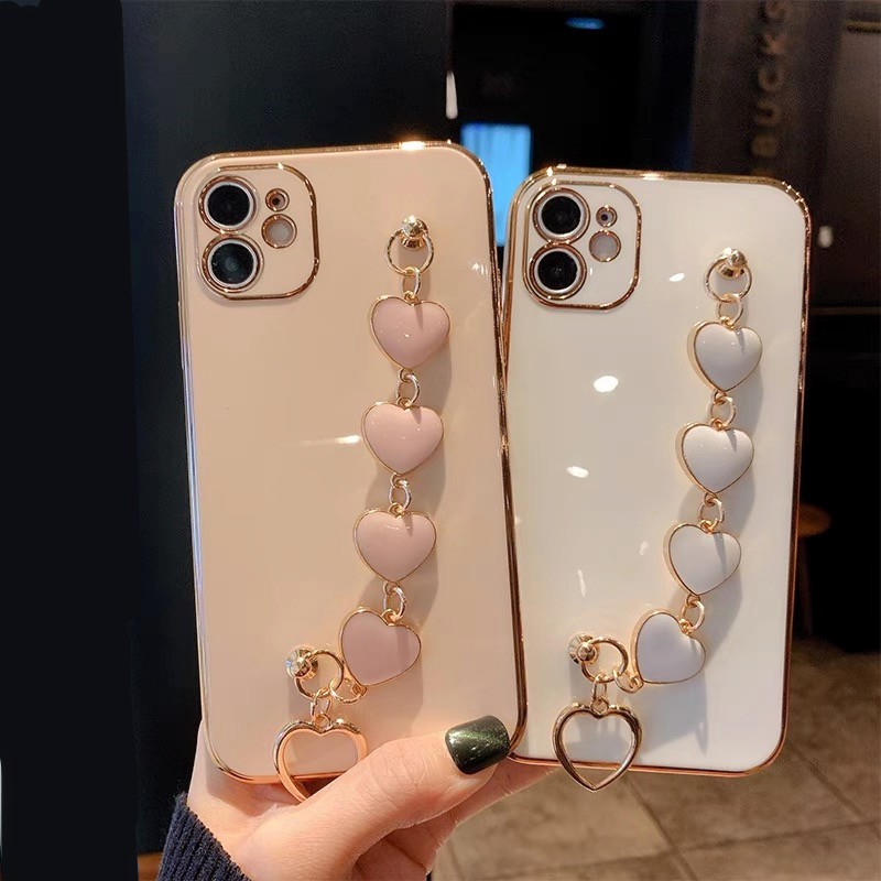 Custodia per telefono in Silicone morbido con cinturino a cuore per Xiaomi Redmi Note 10 pro 10s Placcatura posteriore Redmi Note 8 7 note9 9t 9A _voghion.com